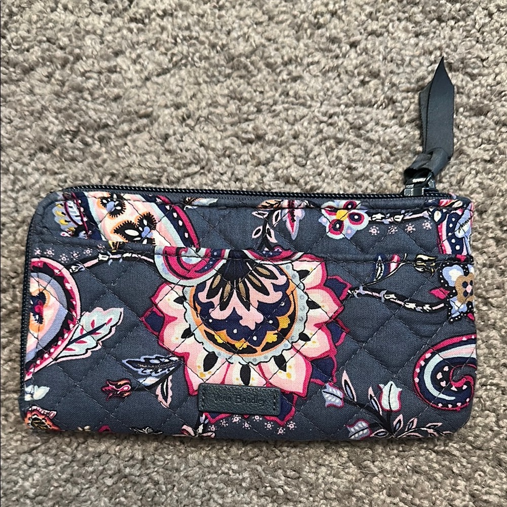Vera Bradley Black and Pink Floral Clutch Wristlet
